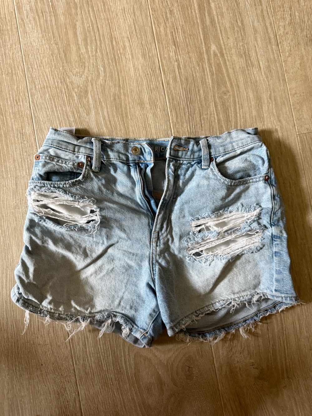 American Eagle Outfitters Light Blue Distressed Denim Jean Shorts